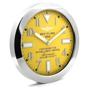 Breitling Wall Clock | Silver And Yellow Style